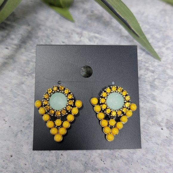 NEW Vintage Inspired Elegant Yellow and Turquoise Drop Stud Earrings - Picture 1 of 2